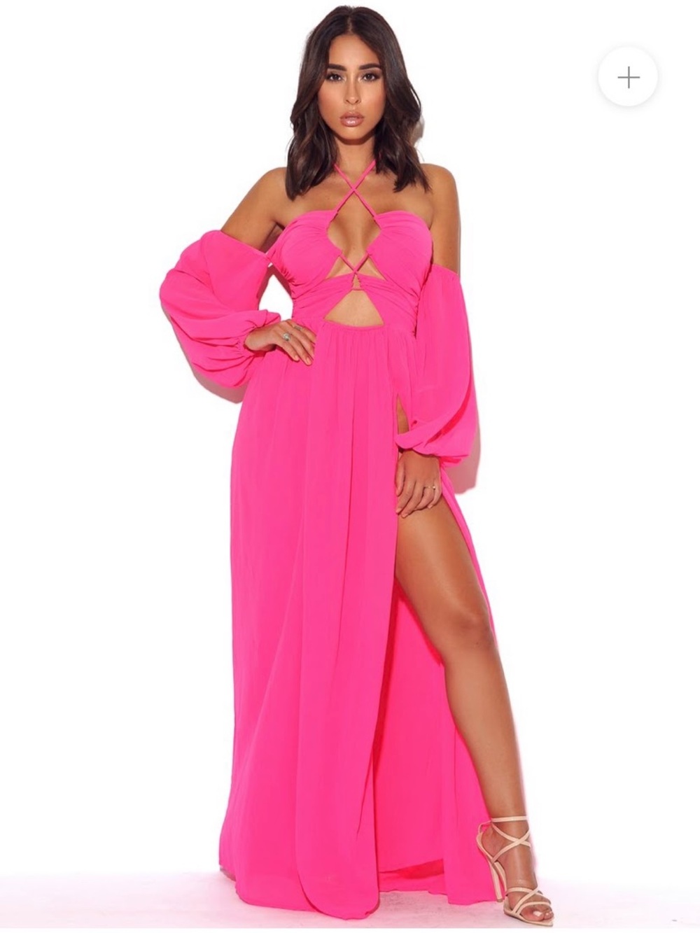 Once An Angel Hot Pink High Slit
Chiffon Maxi Dress
